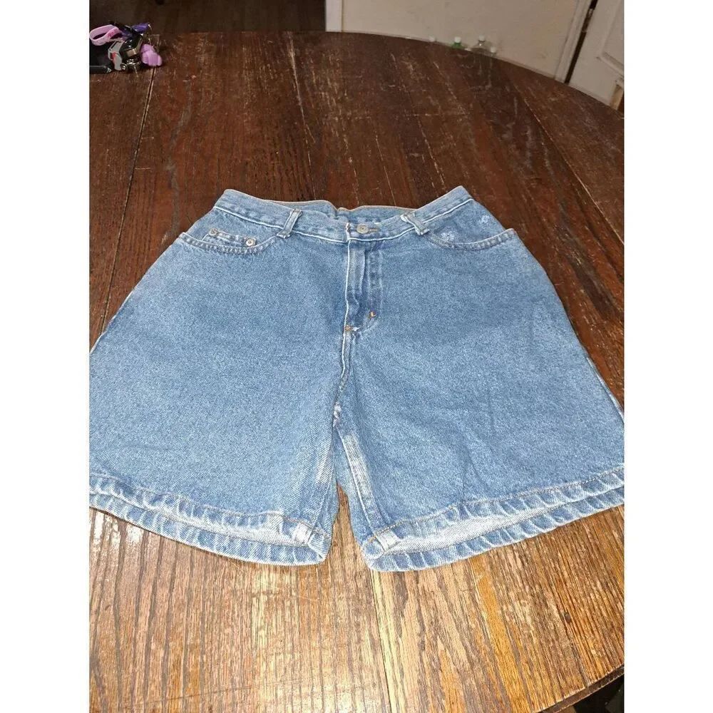Size 10 Faded Glory Cotton Denim Blue Jean Shorts Distressed Pocket
